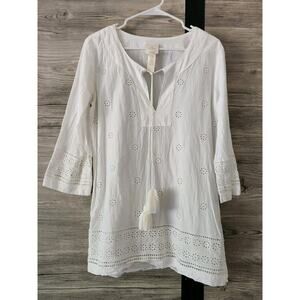 Kate Spade Sleeveless Floral Eyelet Cutout Tassel Top White XS Cotton